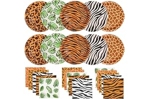WIQEDOHA 100Pcs Jungle Safari Wild Animal Party Supplies Disposable jungle zoo animal Print Paper Plates and Napkins for Birthday Party, Baby Shower and jungle safari theme party decorations