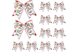 FANCHEER 12 Pcs Christmas Bows Decorations Large Christmas Tree Bows Xmas Wreath Ribbons Ornaments Halloween Party Gift Decor Red Green