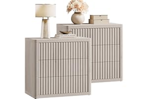 SICOTAS Night Stand Set 2 - Oversized Extra Large Bedside Table Modern Side Table with Storage Fluted 3 Drawer Nightstand 27.