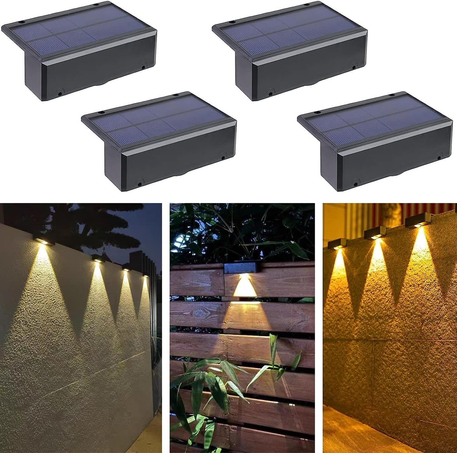 SMY Lighting Solar Deck, Fence, Wall Lights - 4 Pack Warm White Waterproof LED Illuminate for Yard, Railing, Stair, Patio Decor