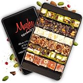 Mughe Gourmet Sultan Turkish Delight Gift Box, 650g (1.44lb) - Authentic Pistachio, Orange, Hazelnut and Almond Lokum - Vegan, Halal Mediterranean Candy in Elegant Metal Tin - Gourmet Gift for Birthdays and Holidays