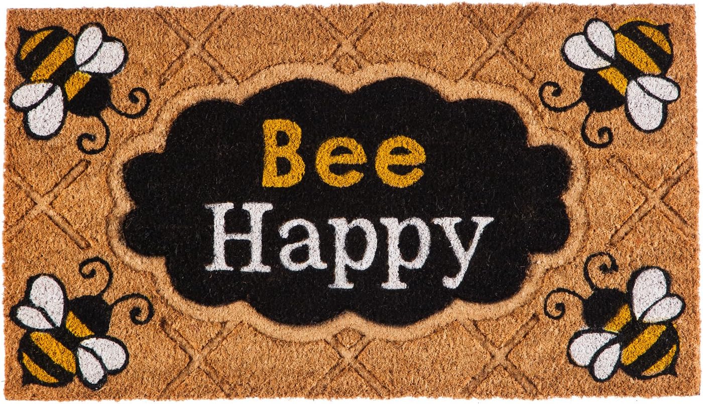 Evergreen Flag Bee Happy Coir Mat - 28 x 1 x 16 Inches