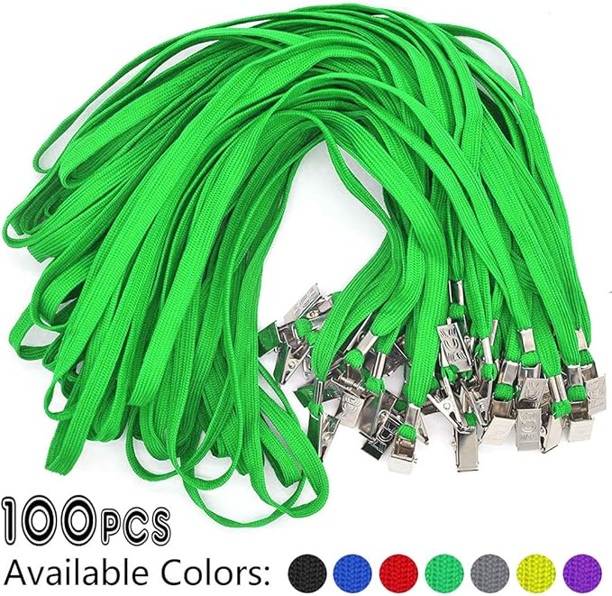 Bird Fiy Zwarte lanyards 100 Pack 34 inch Premium Lanyard Bulldog Clips Bulk Nylon Platte Lanyard met Badge Clip, Blauw, 100 Pack