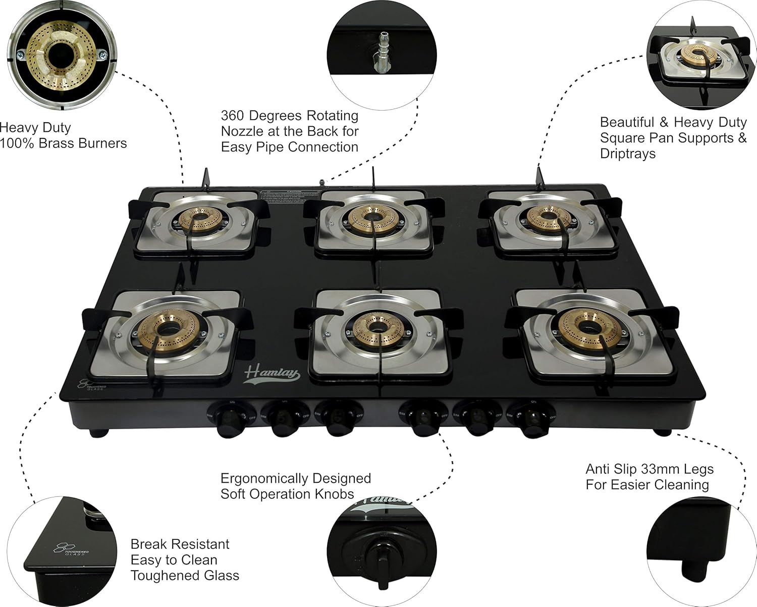 Buy Hamlay Toughened Glass Burner Manual Ignition Gas Stove 6