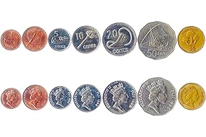 HOBBY OF KINGS Set of 7 Coins from Fiji: 1, 2, 5, 10, 20, 50 Cents, 1 Dollar. 1990-2006
