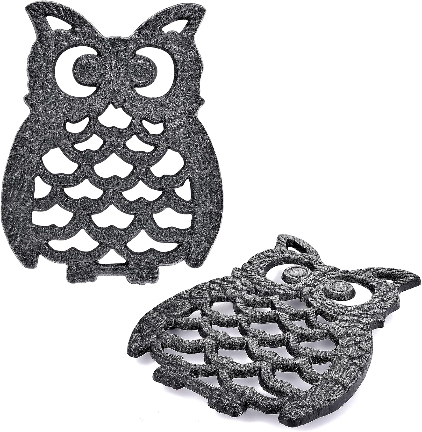 INIRET 2 PCS Cast Iron Owl Trivets - Decorative Trivet For Kitchen Counter or Dining Table Vintage, Rustic,insulation pad,anti-scald pad, heat resistant pad（B）