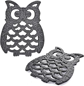 INIRET 2 PCS Cast Iron Owl Trivets - Decorative Trivet For Kitchen Counter or Dining Table Vintage, Rustic,insulation pad,anti-scald pad, heat resistant pad（B）