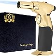 Dual Flame Butane Torch Gun - Refillable Luxury Hand Held Mini Blow Torch for Cooking, Creme Brulee, Soldering, Welding, & Resin Art - Adjustable Flame with Ignition Lock - Gold Black by inZaynity