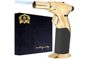 Dual Flame Butane Torch Gun - Refillable Luxury Hand Held Mini Blow Torch for Cooking, Creme Brulee, Soldering, Welding, & Resin Art - Adjustable Flame with Ignition Lock - Gold Black by inZaynity