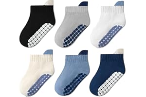 EUFANCE Toddler Non Slip Grip Ankle Socks with Grippers Cute Seamless for Baby Boys Girls Infants Kids 6 Pairs