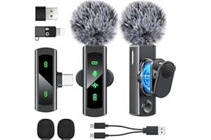 QUZAZBU USB C Wireless Lavalier Microphone for iPhone 15 16/Android, Mini Microphone for Android with Noise Reduction, Lapel Magnetic Clip-on Mic for Recording Content Creator Vlog Tiktok YouTube (USB TPYE-C)