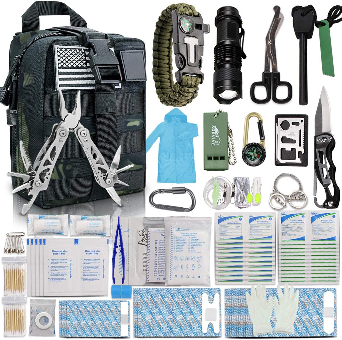 Monoki First Aid Survival Kit, 302Pcs Tactical Molle EMT IFAK Pouch Outdoor Gear EDC Emergency Survival Kits First Aid Kit Trauma Bag for Hiking Camping Hunting Car Travel or Adventures : Sports & Outdoors
