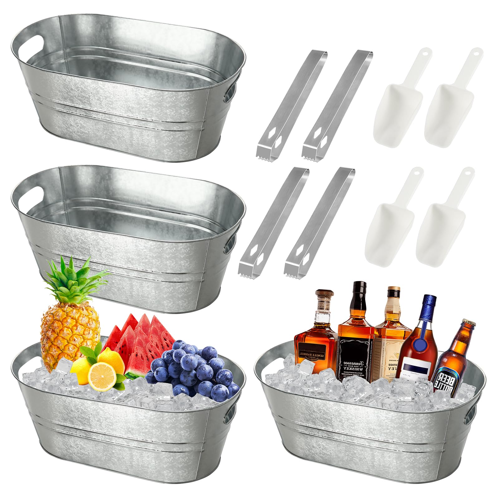 Photo 1 of 12 Pcs Galvanized Tub Ice Buckets 3 Gallon Metal Champagne Drink Bucket with Handles Large Beverage Tubs Wine Beer Storage Cooler Ice Buckets for Parties Mimosa Bar Supplies with Ice Scoop and Tongs