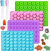 Gummy Bear Molds Silicone Mini Size, Non-stick Chocolate candy Gummy Mold for Kid with 2 Droppers Including Mini Dinosaur, Be