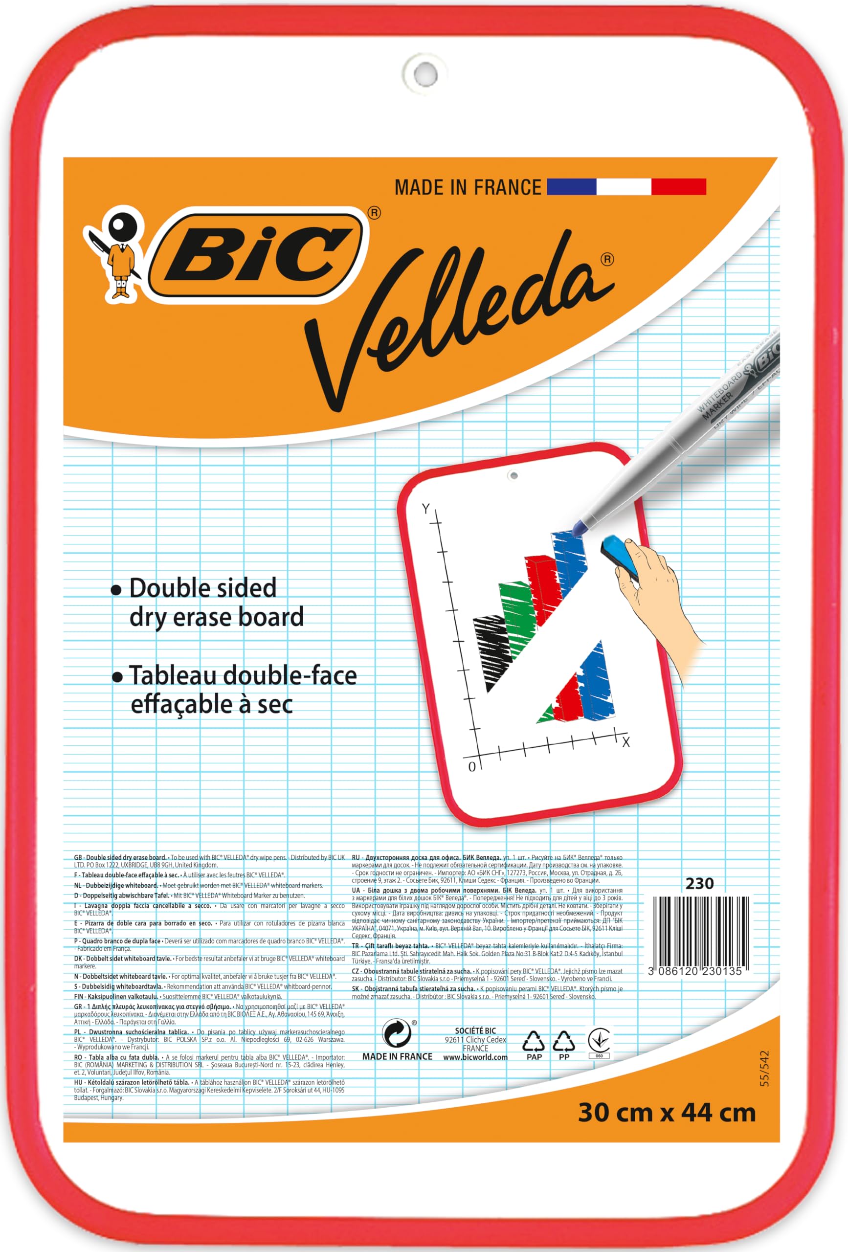 BiC VELLEDA Dry Wipe White Board 30 x 44cm Double-sided board