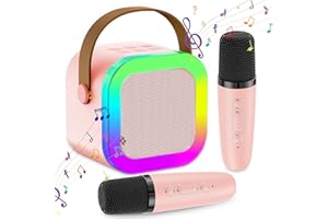 DYETUNY Karaoke Machine for Kids, Portable Bluetooth Speaker with Wireless Microphone, Clear & Loud Sound, Kids Toys Gifts for Girls 4, 5, 6, 7, 8, 9, 10 +Year Old (Pink 2 Mic)
