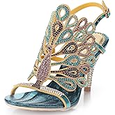 Honeystore Women's Peacock Shaped Pattern Handmade Rhinestone Sandals