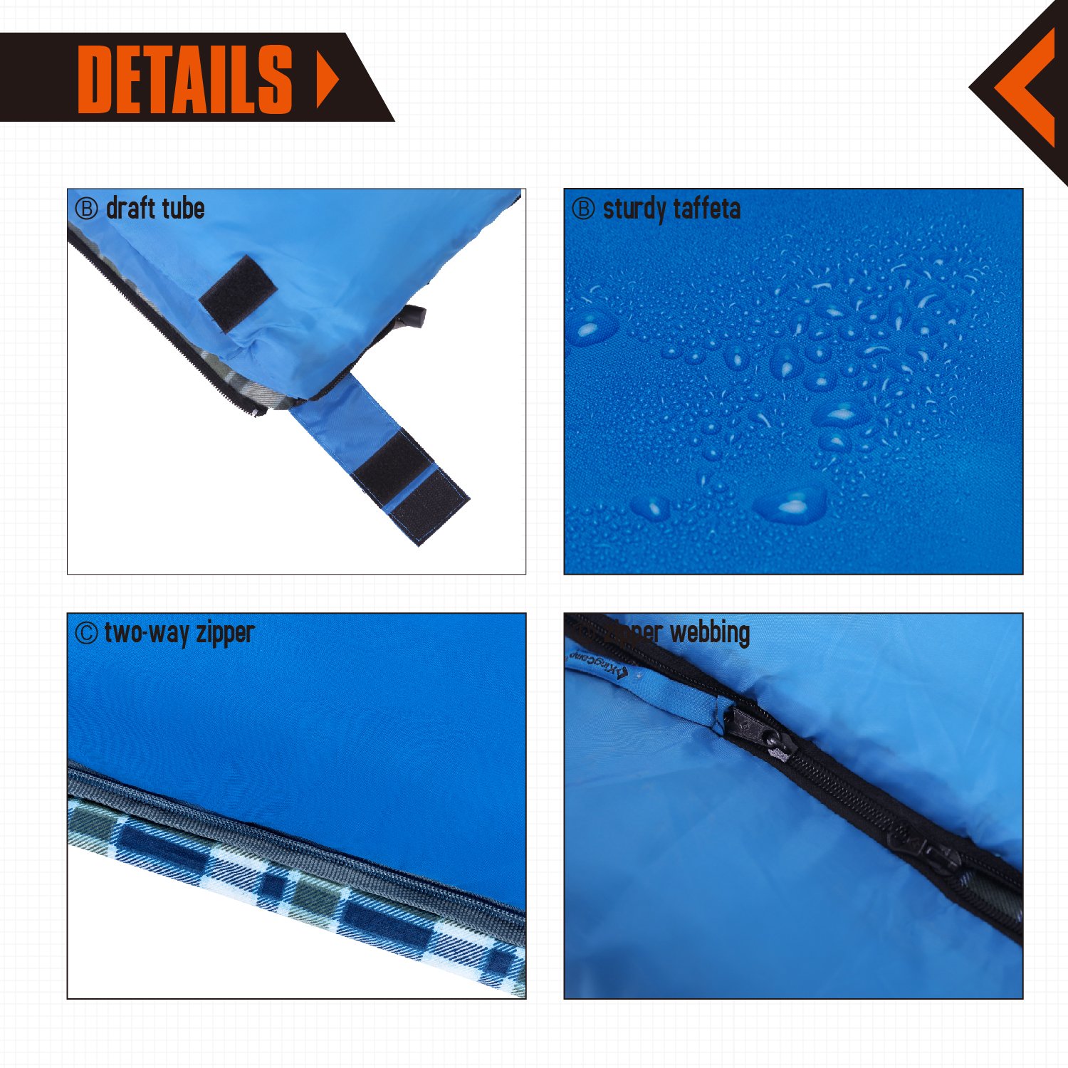 KingCamp Oversize 3-season 24.8F/-4C Adult Sleeping Bag with Compression Sack Blue Right Hand