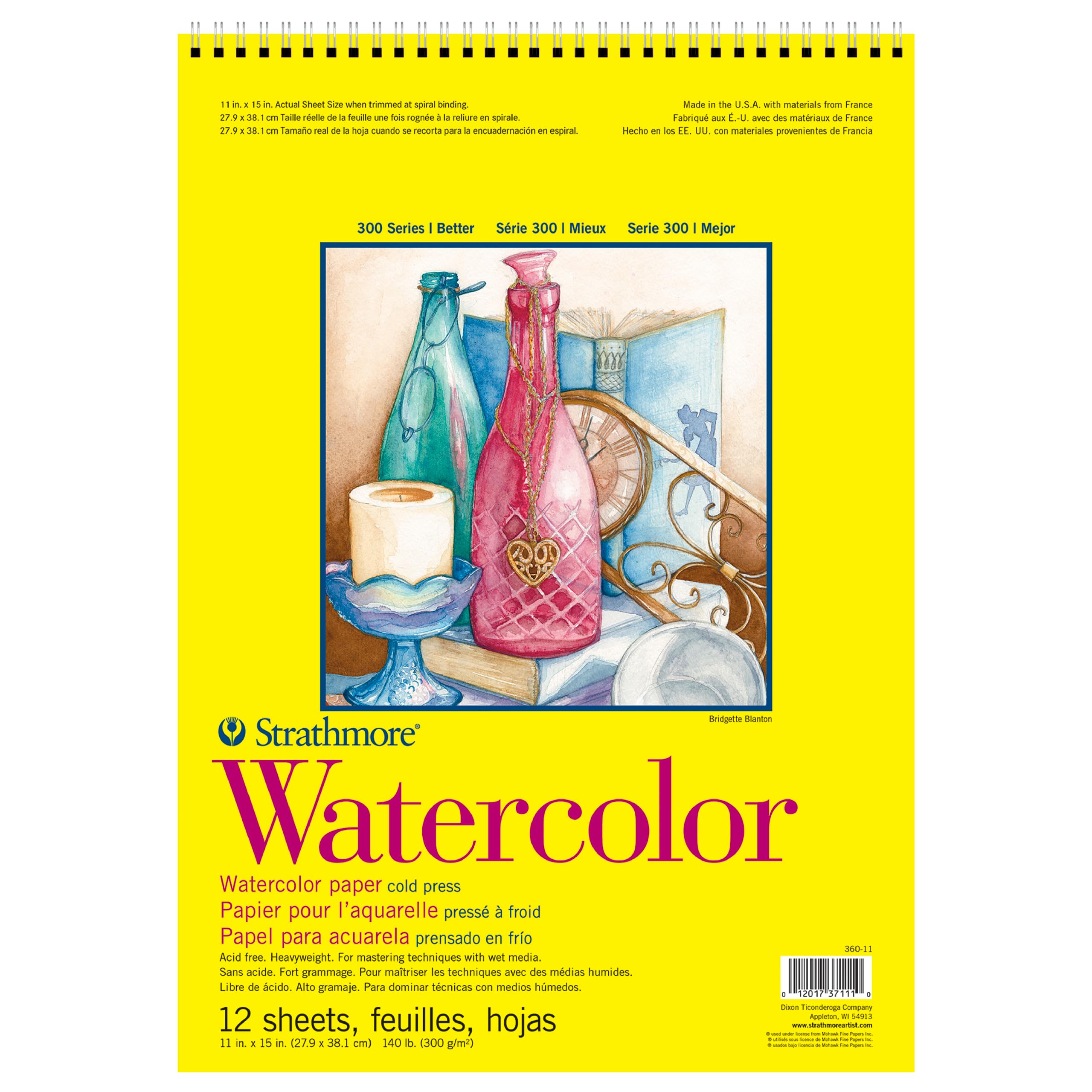 Strathmore 300 Series Wire Bound Watercolor Pad, 140 lb. Cold Press, 11 X 15 inches, White, 12 Sheets (360-11)