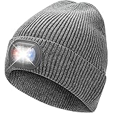 OKKLE Unisex LED Beanie with Light, USB Rechargeable Headlamp Hat, Winter Gifts for Men Women Husband Him Grey
