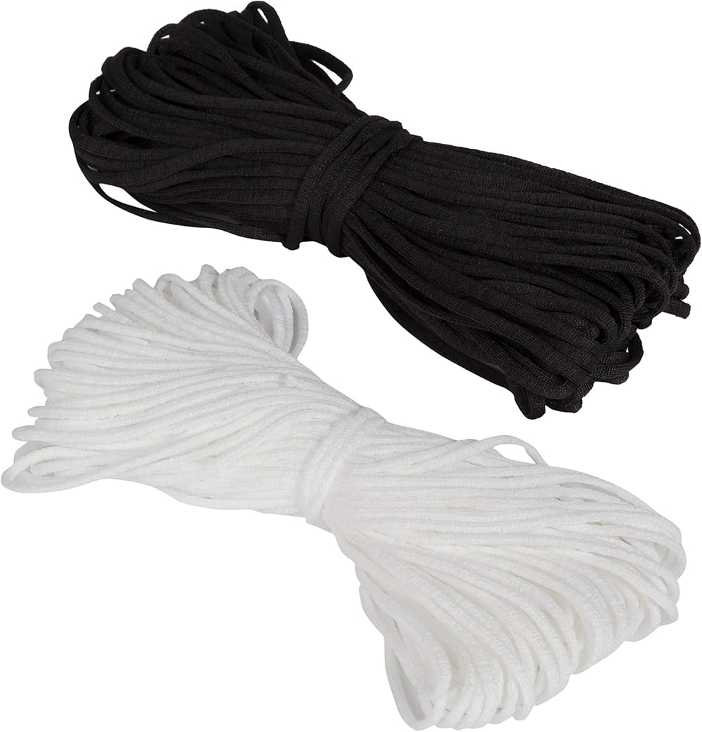Shelver 3mm Round Elastic Cord for Face Masks - 40 Metre Black & White Bundle