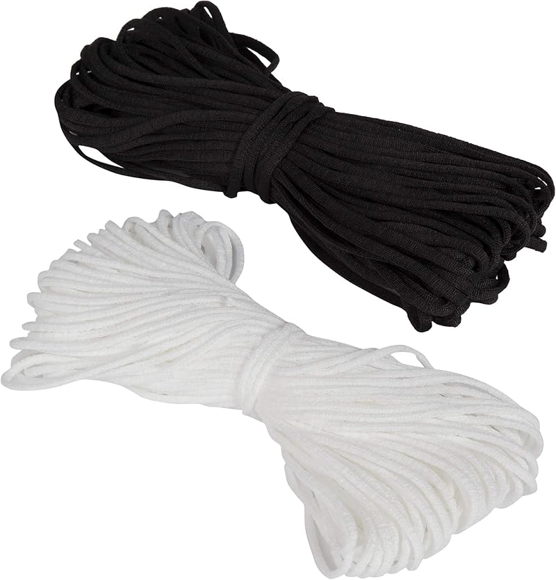Shelver 3mm Round Elastic Cord for Face Masks - 40 Metre Black & White Bundle