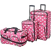 Rockland Vara Softside 3-Piece Upright Luggage Set, Expandable,Lightweight,Telescopic Handle,Wheel, Pink Dots, 20 inches,22 inches,28 inches