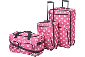 Rockland Vara Softside 3-Piece Upright Luggage Set, Expandable,Lightweight,Telescopic Handle,Wheel, Pink Dots, 20 inches,22 inches,28 inches
