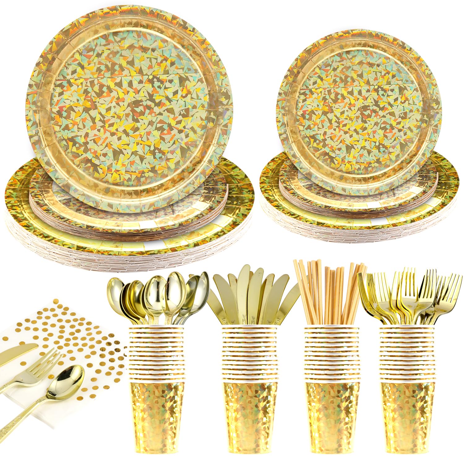 Photo 1 of 200PCS Paper Plates Set Disposable Party Dinnerware Includes Paper Plates, Napkins, Cups, Plastic Forks Knives Spoons Straws for 2025 Graduations, Birthdays and Weddings, Favor for 25 Guests