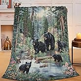 SweetFox Forest Bear Blanket Black Bear Decor Animal Throw Blanket Gifts for Girls Boys Super Warm Soft Plush Lightweight Fleece Flannel Winter Couch Bedding Blankets for Kids Adults Women 50"X40"