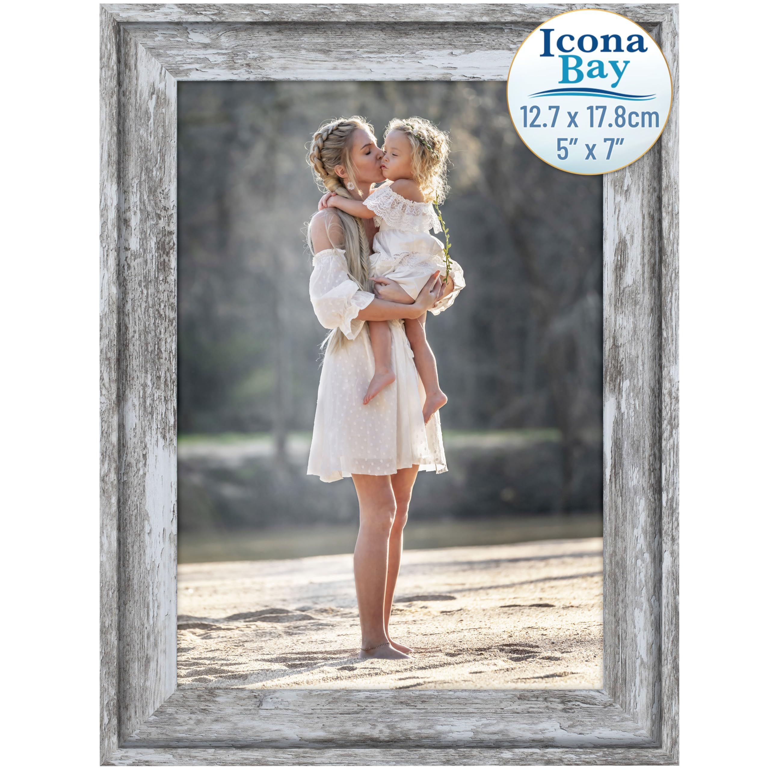 Icona Bay - 7x5 Azure Grey Picture Frame Cape Cod Style 7 x 5 Photo Frame - Table Top or Wall Mount - Bayou Collection