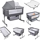 sxvbdway Bedside Bassinet Baby Crib, Baby Bassinets Bedside Sleeper 1 Set | with Large Curvature Cradle, Height Adjustable, Movable Bedside Crib with Mosquito Net and Wheels, Load-Bearing 22.04 Pounds