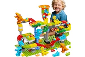 YY LANDTOYS Dinosaur Marble Run Building Blocks, 148PCS Compatible with Lego DUPLO Marble Runs for Kids 4-8, Montessori Educational Learning STEM Toys, Dinosaur Toys for Kids 3-5, Toddler Toys for Age 3+, Gift