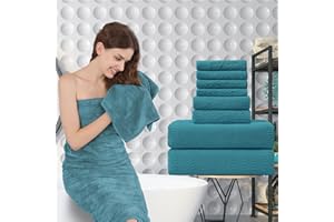 JUNSEY Ultra Soft Bath Towels Set of 8, Bathroom Towel Quick Dry,2 Oversized Towels Large/2 Hand Towels/4 Washcloths, 600 GSM Microfiber Absorbent Face Shower Towels Bath Sheets For Hotel Spa (Turquoise)