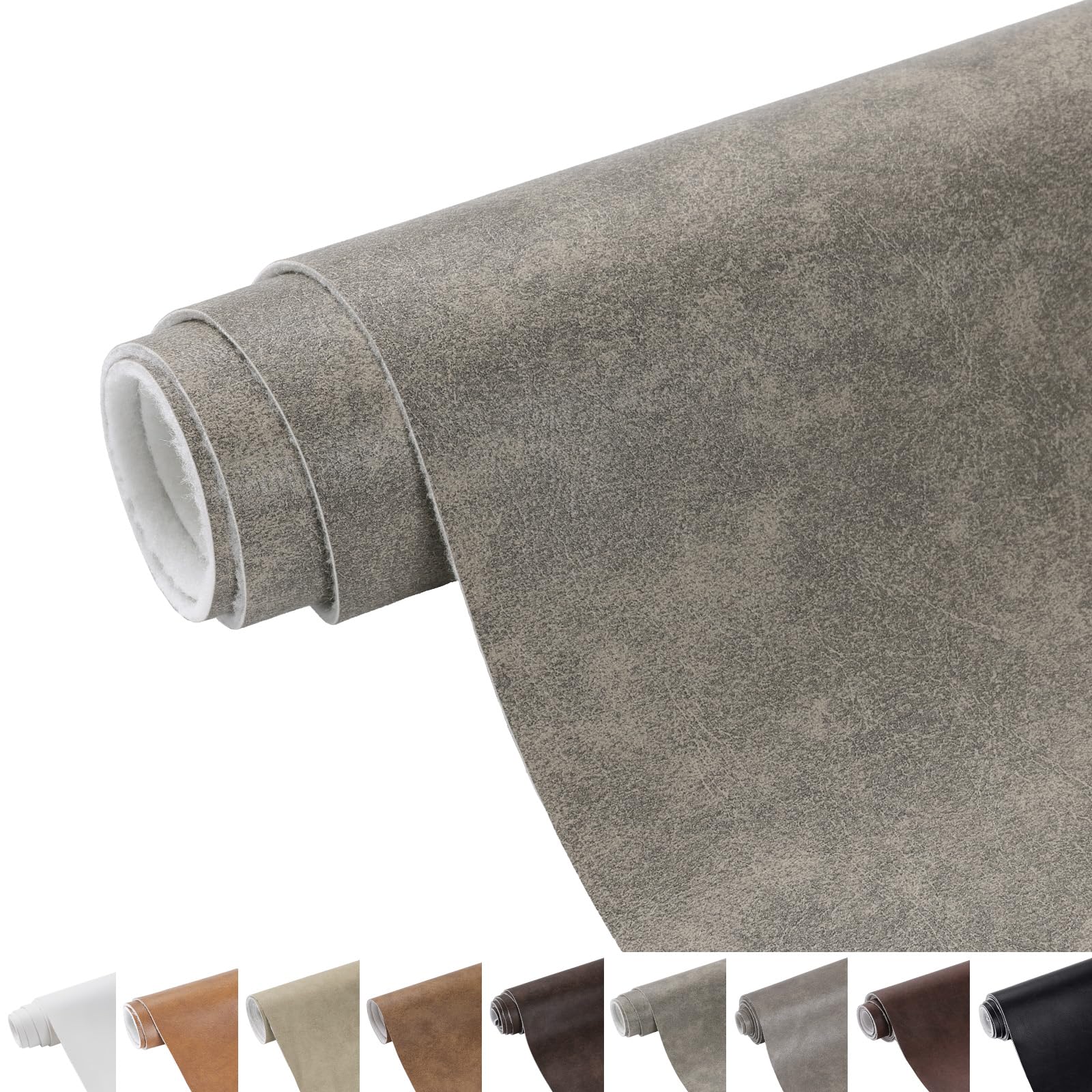 Photo 1 of Faux Leather Fabric, 55" Wide 1.3mm Thicken Upholstery Fabric by The Yard Soft Marine Vinyl Fabric Vintage PU Leather Sheets for Crafts Sewings Chairs Wallets Cushions, 3 Yard Light Yellow Grey