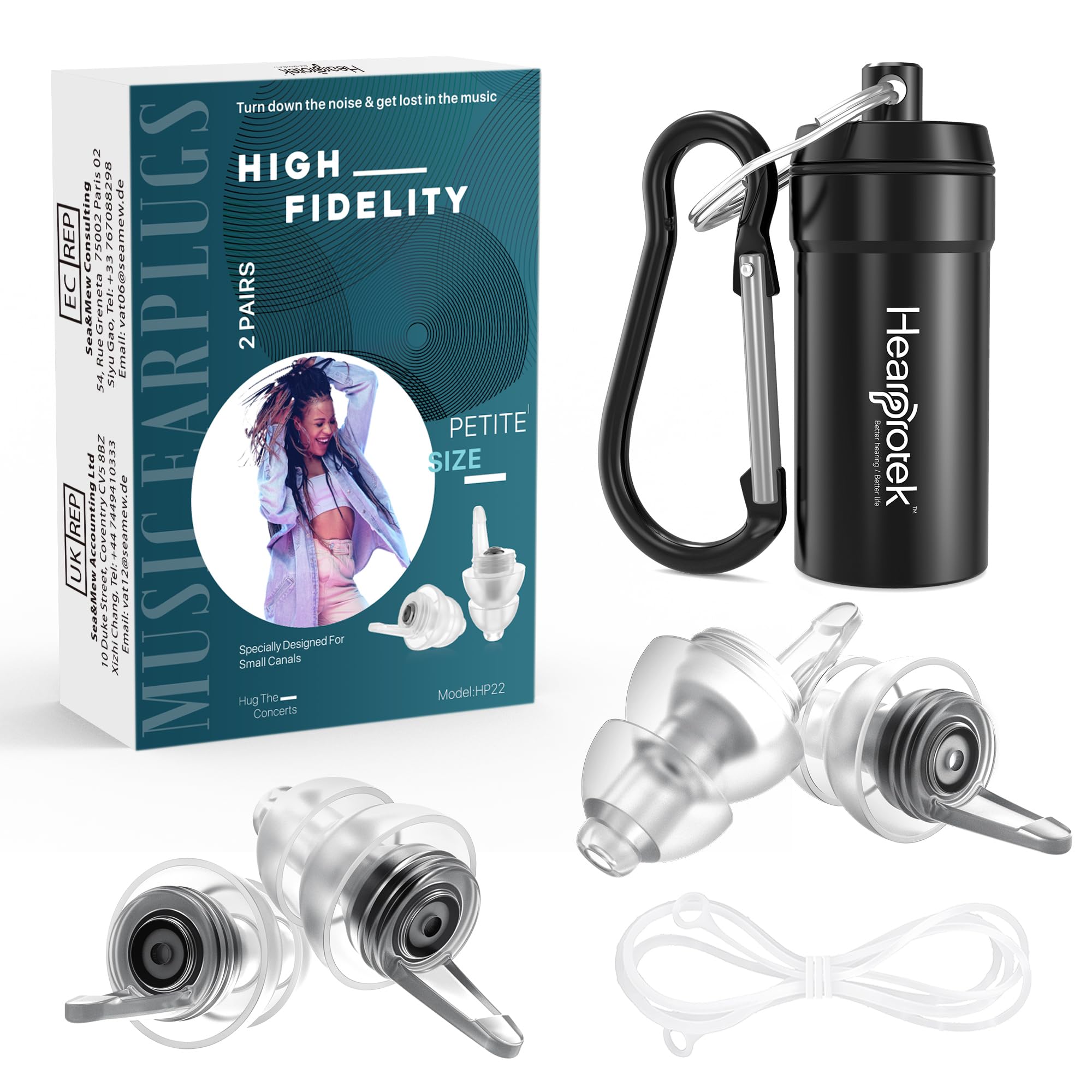 Photo 1 of 2 Pairs Concert Ear Plugs, Hearprotek Reusable High Fidelity Noise Reduction Music Ear Plugs for Ear Protection-Soft Hearing Protection Earplugs for Concerts, Musicians, Events (Petite Size)