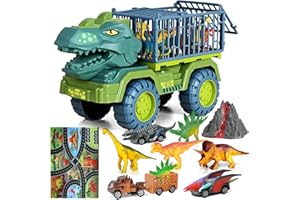 Deejoy Toy Truck, Dinosaur Transport Car with Dinosaur Toys, Dinosaur Pull Back car, Play mat, Dinosaur Identification Cards, Dinosaur Playset Birthday Gift for Kids Boys Grils 3 4 5 6 7