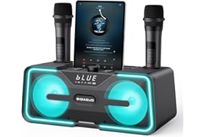 BIGASUO Karaoke Machine for Adults Kids Portable Bluetooth Karaoke Speaker with 2 UHF Wireless Microphones LED Lights Singing PA System for Home Party Wedding Church Picnic Outdoor/Indoor