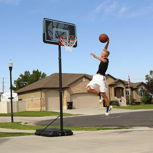 LIFETIME HEIGHT ADJUSTABLE PORTABLE BASKETBALL HOOP, 44 INCH IMPACT BACKBOARD, BLACK