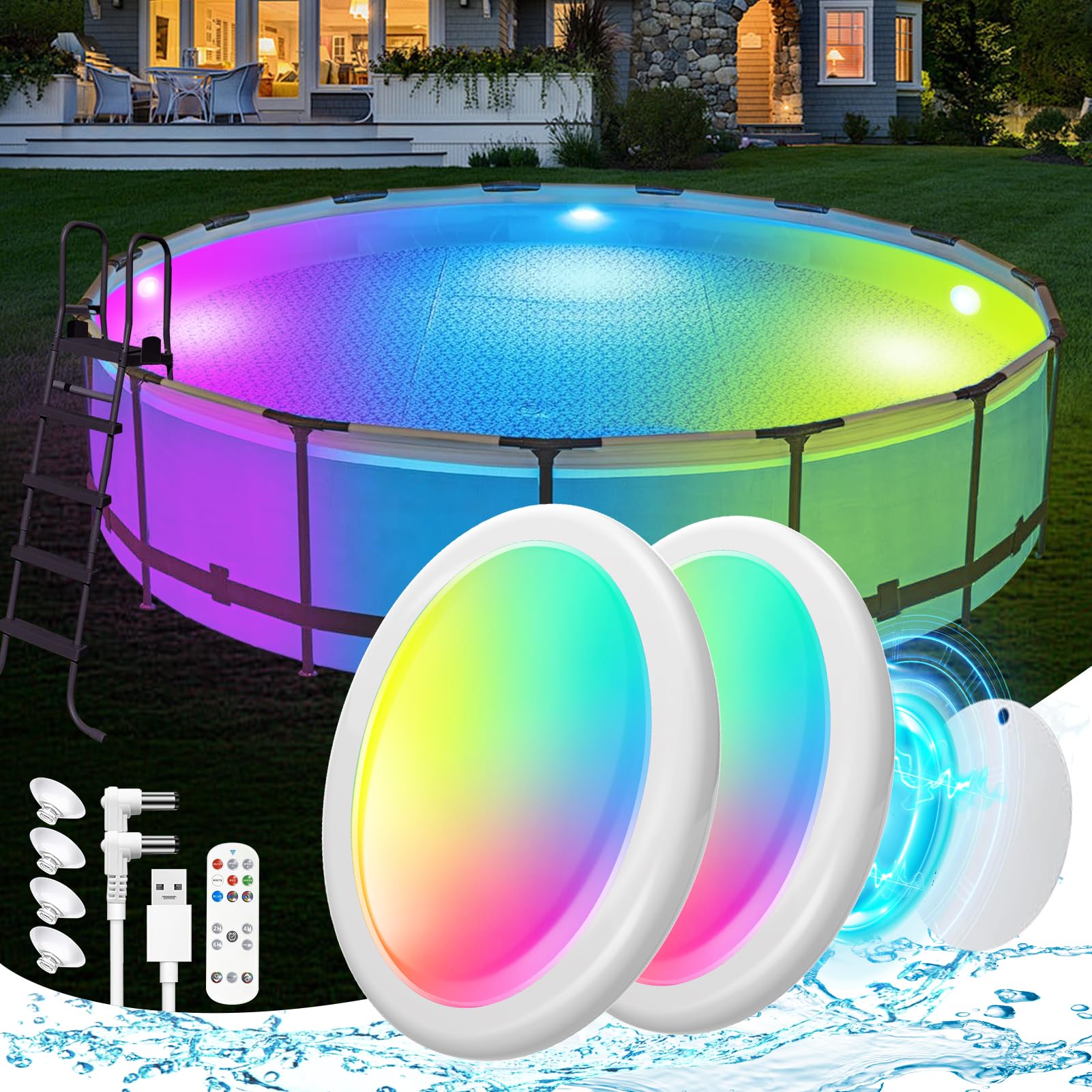 Photo 1 of Goallim Pool Lights for Above Ground/Inground Pools, Upgraded Rechargeable Submersible LED Pool Lights w/Remote, Waterproof Pool Lights w/Magnet, Dynamic Color Underwater Pool Lights Accessory -1PCS