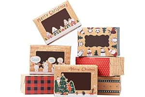 TOMNK 18pcs Christmas Cookie Box for Gift Giving Christmas Bakery Boxes with Window Large Kraft Holiday Baking Box with Lids for Cupcakes Dessert Treat Pastry and Party Favor 8.3 x 5.9 x3.7 Inches
