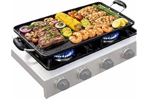 NutriChef Double Burner Griddle – Non-Stick Induction Compatible Stove Top Griddle, Dishwasher Safe, Heatproof Bakelite Handl