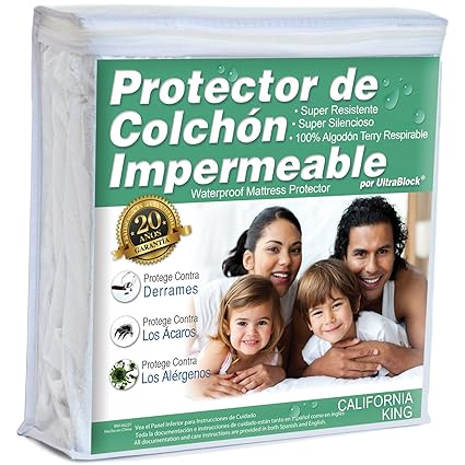 UltraBlock Protector de colchón impermeable California King - Funda de Terry de algodón Suave Premium