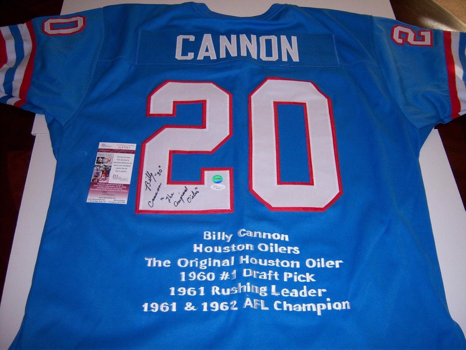 Billy Cannon Houston Oilers coa Signed Jersey JSA Certified Autographed NFL Jerseys at