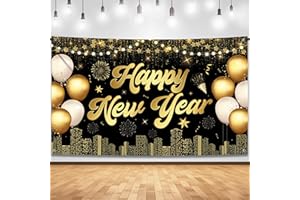 KatchOn, XtraLarge Happy New Year Banner - 72x44 Inch | Happy New Years Decorations 2026 | Happy New Year Backdrop, New Years Eve Party Supplies 2026 | New Years Eve Backdrop for NYE Decorations 2026