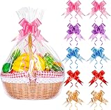 HCSSZ 10 Pack Cellophane Gift Basket Bags with Pull Bows Large 28x40 in