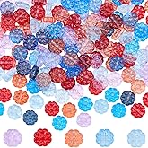SUNNYCLUE 1 Box 100Pcs Flat Flower Beads Flower Glass Bead 14mm Colorful Transparent Clear Flat Blossom Floral Loose Spacers for Crafts Jewelry Making DIY Bracelet Earrings Necklace Supplies Women