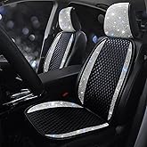 Pirador Bling Crystal Rhinestones Car Front Seat Covers for Womens Shining Diamond Seat Protectors, Anti-Slip Bottom Seat Cushion Covers for Auto Universal Fit Interior Accessories White 2Seats