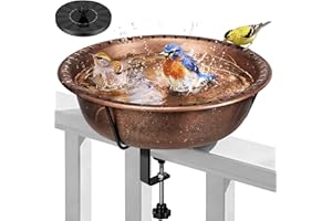 VIVOHOME Deck Mounted Bird Bath with Solar Fountain, Outdoor ABS Birdbath Bowl with Adjustable Metal Clamp, Solar Powered Pum