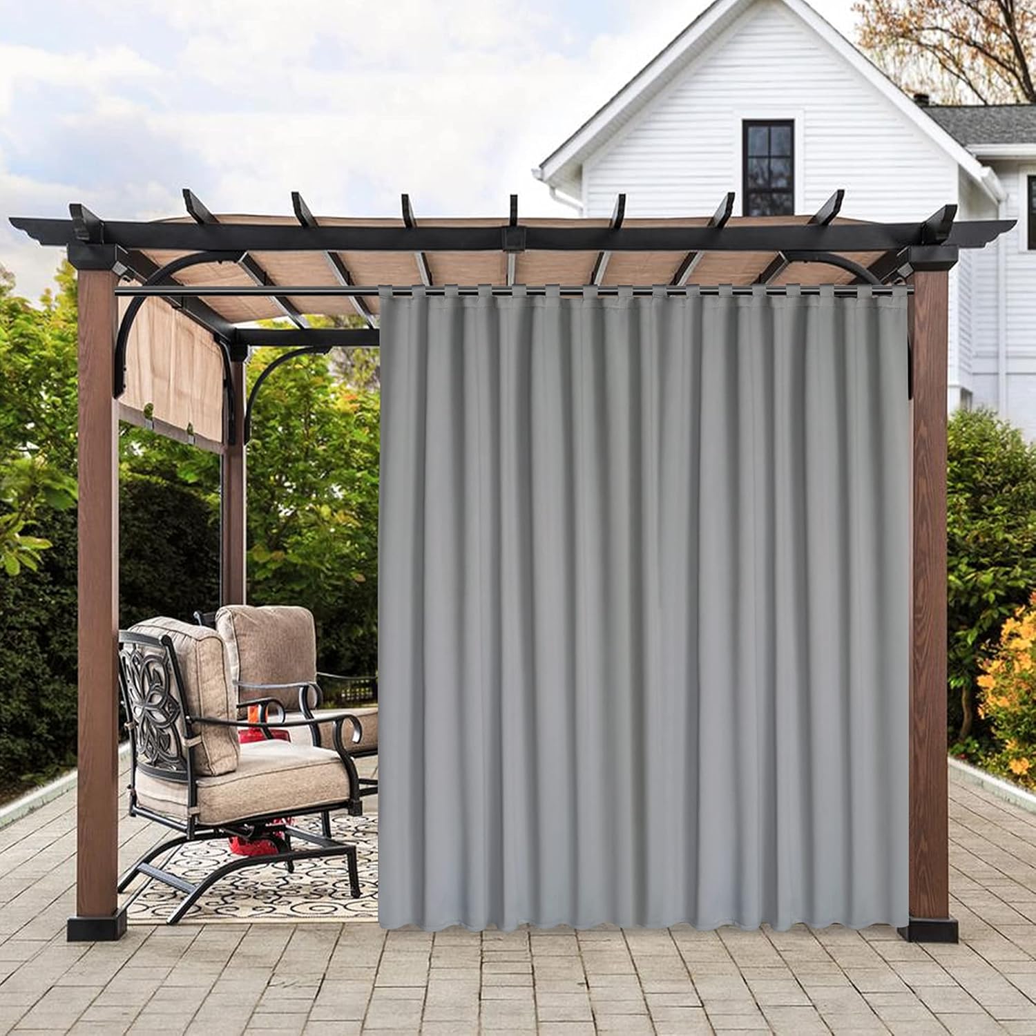 Outdoor Curtains - LUSHLEAF Waterproof Indoor/Outdoor Curtains for Patio - Thermal Insulated, UV Sun Light Blocking Tap Top Blackout Curtains for Bedroom/Living Room, Porch, Cabana, 1 Panel, 120 x 108 inch, Light Grey